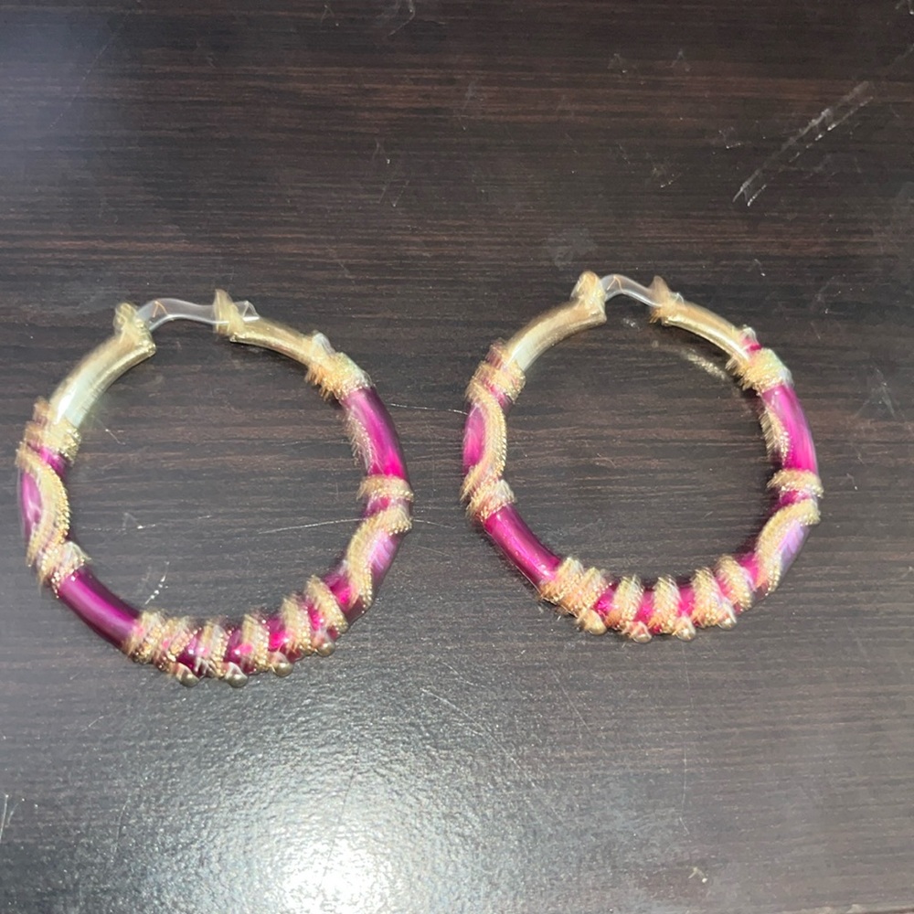Purple Enamel Hoops 2 inches big Gold Plated- gorgeous